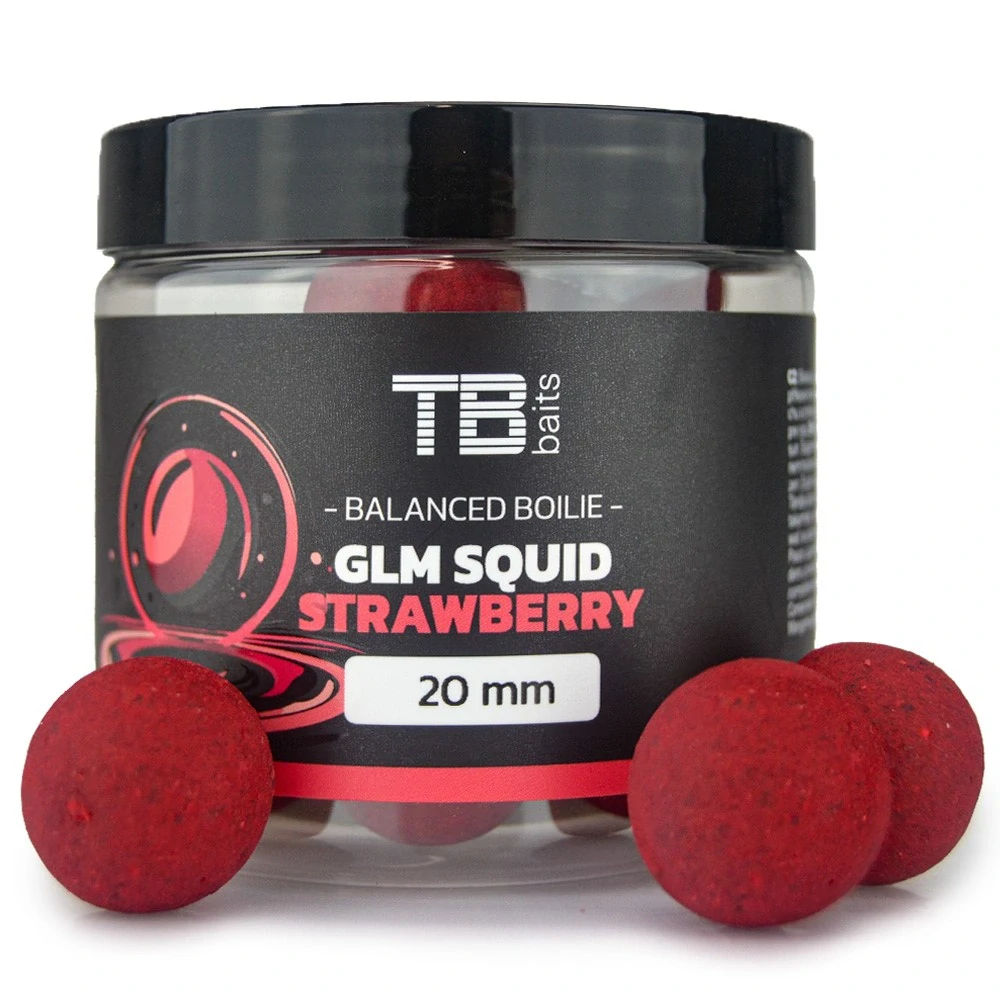 TB BAITS Vyvážené boilie Balanced + Atraktor GLM Squid Strawberry 100g 20mm