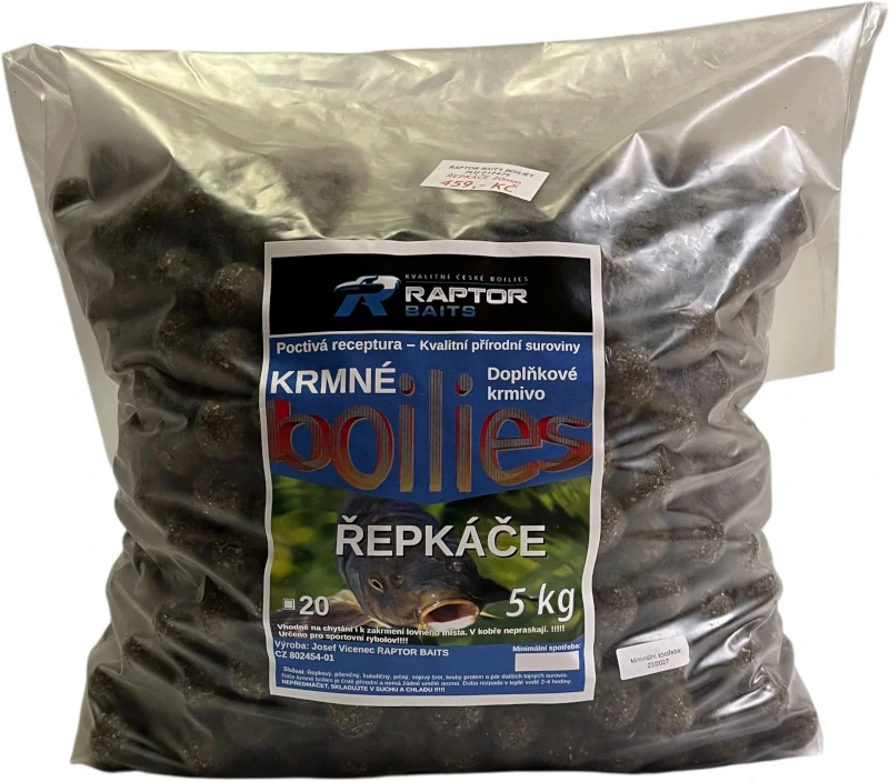 RAPTOR BAITS Krmné boilies Řepkáče 5kg 24mm
