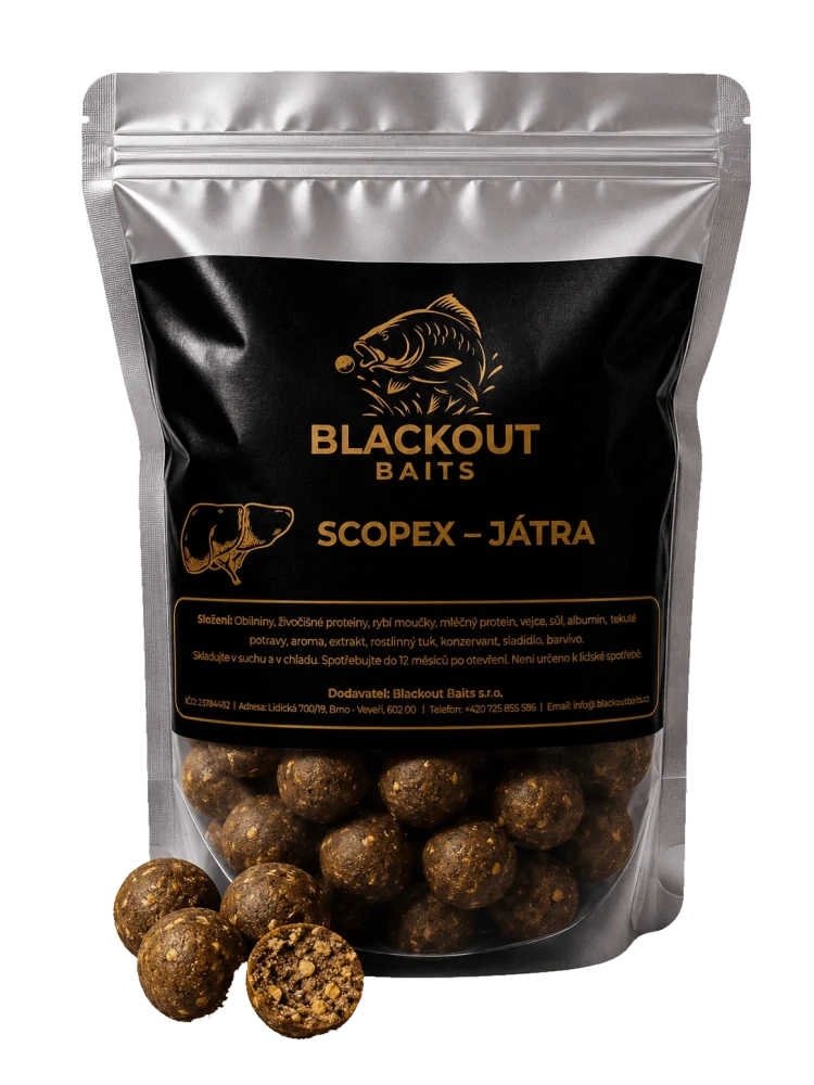 BLACKOUT BAITS Boilies Scopex Játra 1kg 20mm