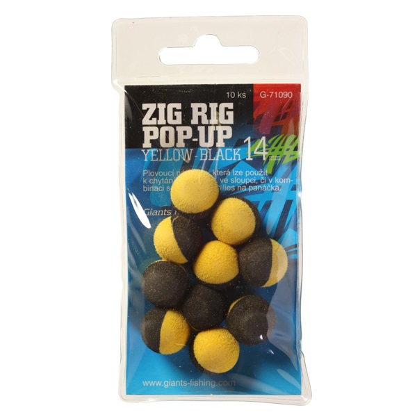 GIANTS FISHING Pěnové plovoucí boilie Zig Rig Pop Up Yellow/Black 14mm 10ks