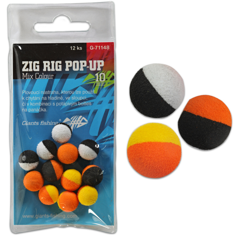 GIANTS FISHING Pěnové plovoucí boilie Zig Rig Pop Up Mix Colour 10mm 12ks