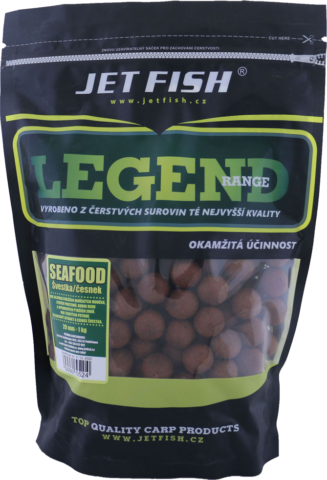 JET FISH Boilie Legend Range Seafood Švestka česnek 1kg 20mm