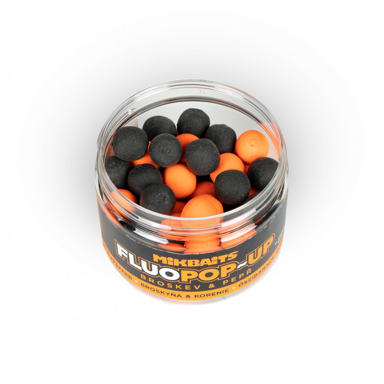 MIKBAITS Plovoucí Fluo boilie Broskev Pepř 150ml 14mm
