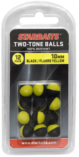 STARBAITS Pěnové kuličky Two Tones Balls Black Fluoro Yellow 12pcs 10mm