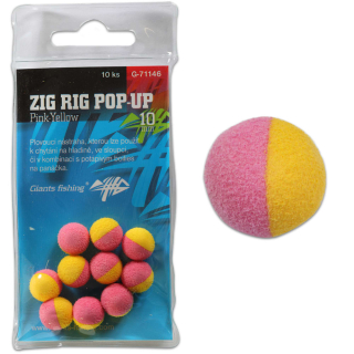 GIANTS FISHING Pěnové plovoucí boilie Zig Rig Pop Up Pink Yellow 10mm 10ks