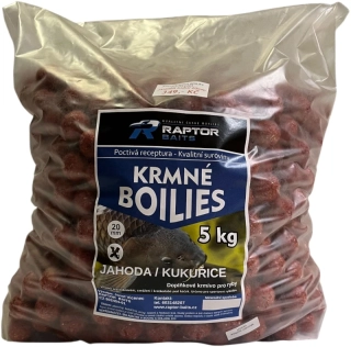 RAPTOR BAITS Krmné boilies Jahoda Kukuřice 5kg 24mm