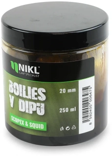 NIKL Boilies v dipu Scopex & Squid 250ml 20mm