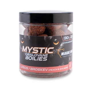 MAGIC WOLF Obalované boilies Mystic Losos Broskev 130g 22mm