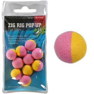 GIANTS FISHING Pěnové plovoucí boilie Zig Rig Pop Up Pink Yellow 14mm 10ks