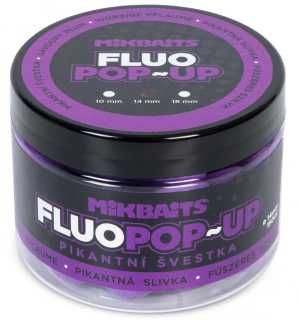 MIKBAITS Plovoucí Fluo boilie Pikantní švestka 150ml 14mm